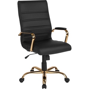 image:imageFlash Furniture Whitney HighBack Swivel LeatherSoft Desk Chair with Padded Seat and Armrests Adjustable Height Padded Office Chair WhiteChromeBlack LeathersoftGold Frame