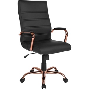 image:imageFlash Furniture Whitney HighBack Swivel LeatherSoft Desk Chair with Padded Seat and Armrests Adjustable Height Padded Office Chair WhiteChromeBlack LeathersoftRose Gold Frame