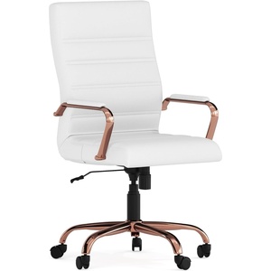 image:imageFlash Furniture Whitney HighBack Swivel LeatherSoft Desk Chair with Padded Seat and Armrests Adjustable Height Padded Office Chair WhiteChromeWhite LeathersoftRose Gold Frame
