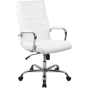 image:imageFlash Furniture Whitney HighBack Swivel LeatherSoft Desk Chair with Padded Seat and Armrests Adjustable Height Padded Office Chair WhiteChromeWhite LeathersoftChrome Frame