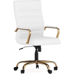 image:imageFlash Furniture Whitney HighBack Swivel LeatherSoft Desk Chair with Padded Seat and Armrests Adjustable Height Padded Office Chair WhiteChromeWhite LeathersoftGold Frame