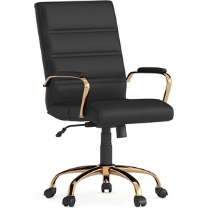 image:imageFlash Furniture Whitney MidBack Desk Chair  Brown LeatherSoft Executive Swivel Office Chair with Black Frame  Swivel Arm ChairBlack LeathersoftGold Frame