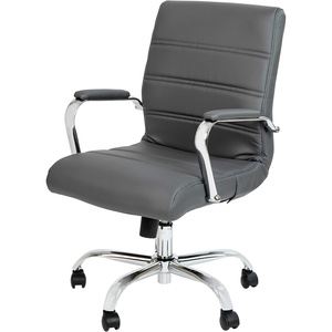 image:imageFlash Furniture Whitney MidBack Desk Chair  Brown LeatherSoft Executive Swivel Office Chair with Black Frame  Swivel Arm ChairGrayChrome Frame