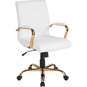 image:imageFlash Furniture Whitney MidBack Desk Chair  Brown LeatherSoft Executive Swivel Office Chair with Black Frame  Swivel Arm ChairWhite LeathersoftGold Frame