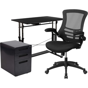 image:imageFlash Furniture Work From Home Kit  Glass Desk with Keyboard Tray Ergonomic Mesh Office Chair and Filing Cabinet with Lock amp Inset HandlesBlack