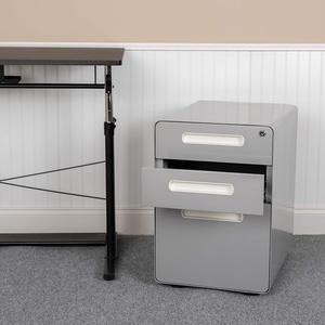 image:imageFlash Furniture Wren Ergonomic 3Drawer Mobile Locking Filing Cabinet with AntiTilt Mechanism and Hanging Drawer for Legal amp Letter Files WhiteGrey