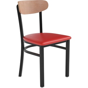 image:imageFlash Furniture Wright Commercial Dining Chair  Walnut Finish Wood Boomerang Back  Black Vinyl Seat  500 LB Capacity Black Steel Frame  Integrated FootrestNatural Birch Wood BackRed Vinyl Seat