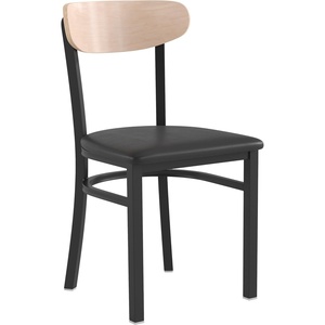 image:imageFlash Furniture Wright Commercial Dining Chair  Walnut Finish Wood Boomerang Back  Black Vinyl Seat  500 LB Capacity Black Steel Frame  Integrated FootrestNatural Birch Wood BackBlack Vinyl Seat