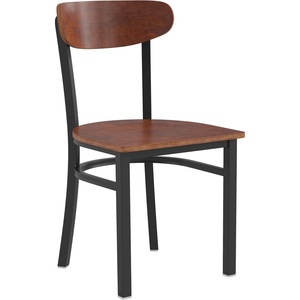 image:imageFlash Furniture Wright Commercial Dining Chair  Walnut Finish Wood Boomerang Back  Black Vinyl Seat  500 LB Capacity Black Steel Frame  Integrated FootrestWalnut