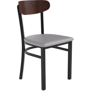 image:imageFlash Furniture Wright Commercial Dining Chair  Walnut Finish Wood Boomerang Back  Black Vinyl Seat  500 LB Capacity Black Steel Frame  Integrated FootrestWalnut Wood BackGray Vinyl Seat
