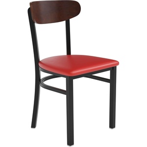 image:imageFlash Furniture Wright Commercial Dining Chair  Walnut Finish Wood Boomerang Back  Black Vinyl Seat  500 LB Capacity Black Steel Frame  Integrated FootrestWalnut Wood BackRed Vinyl Seat