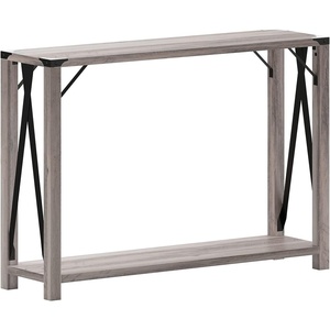 image:imageFlash Furniture Wyatt Modern Farmhouse 2 Tier Console Table  Gray Wash Engineered Wood Frame  Black Metal Crisscross Side Braces and Corner AccentsGray Wash