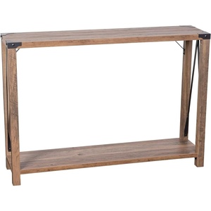 image:imageFlash Furniture Wyatt Modern Farmhouse 2 Tier Console Table  Gray Wash Engineered Wood Frame  Black Metal Crisscross Side Braces and Corner AccentsRustic Oak