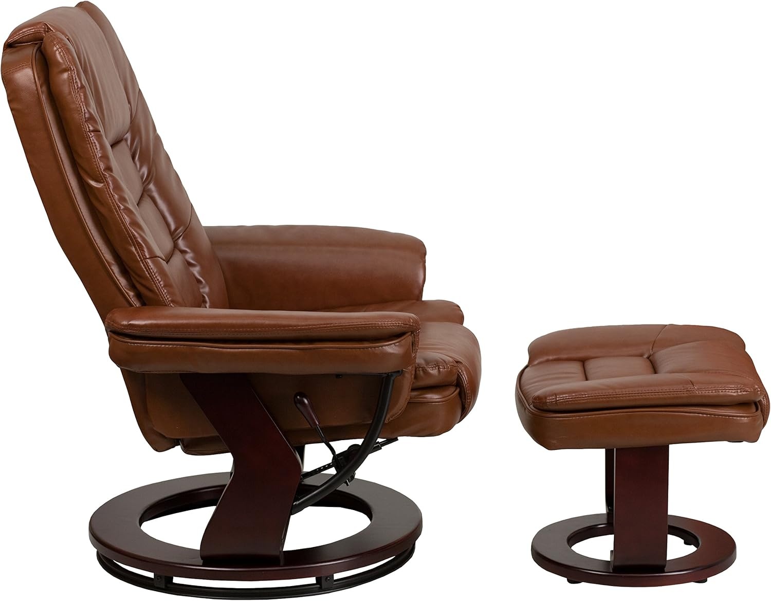 image:imageFlash Furniture Bali Contemporary MultiPosition LeatherSoft Recliner Chair with Ottoman 360Degree Swivel Recliner ChairOttoman Set BeigeBrown Vintage