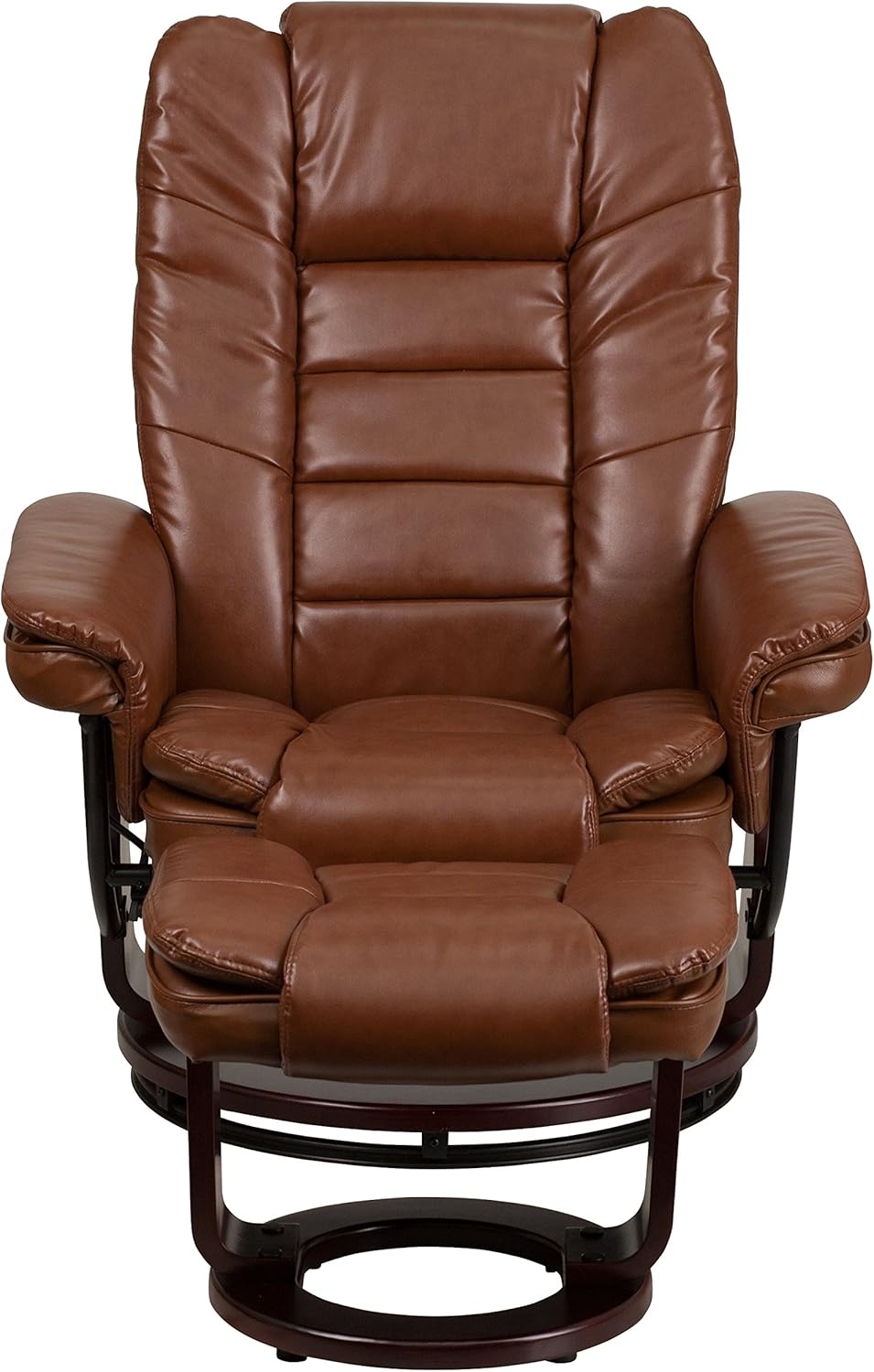 image:imageFlash Furniture Bali Contemporary MultiPosition LeatherSoft Recliner Chair with Ottoman 360Degree Swivel Recliner ChairOttoman Set BeigeBrown Vintage