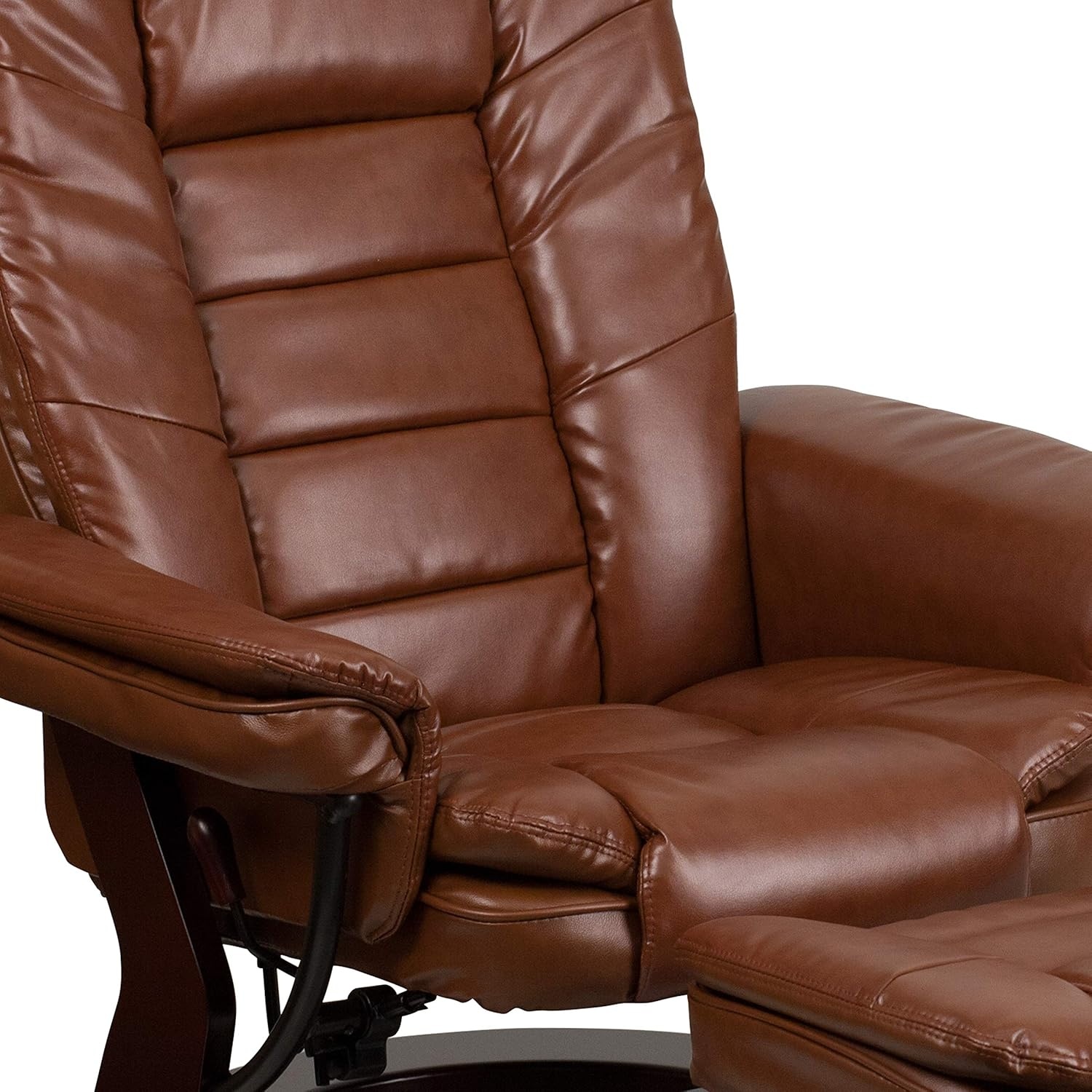 image:imageFlash Furniture Bali Contemporary MultiPosition LeatherSoft Recliner Chair with Ottoman 360Degree Swivel Recliner ChairOttoman Set BeigeBrown Vintage