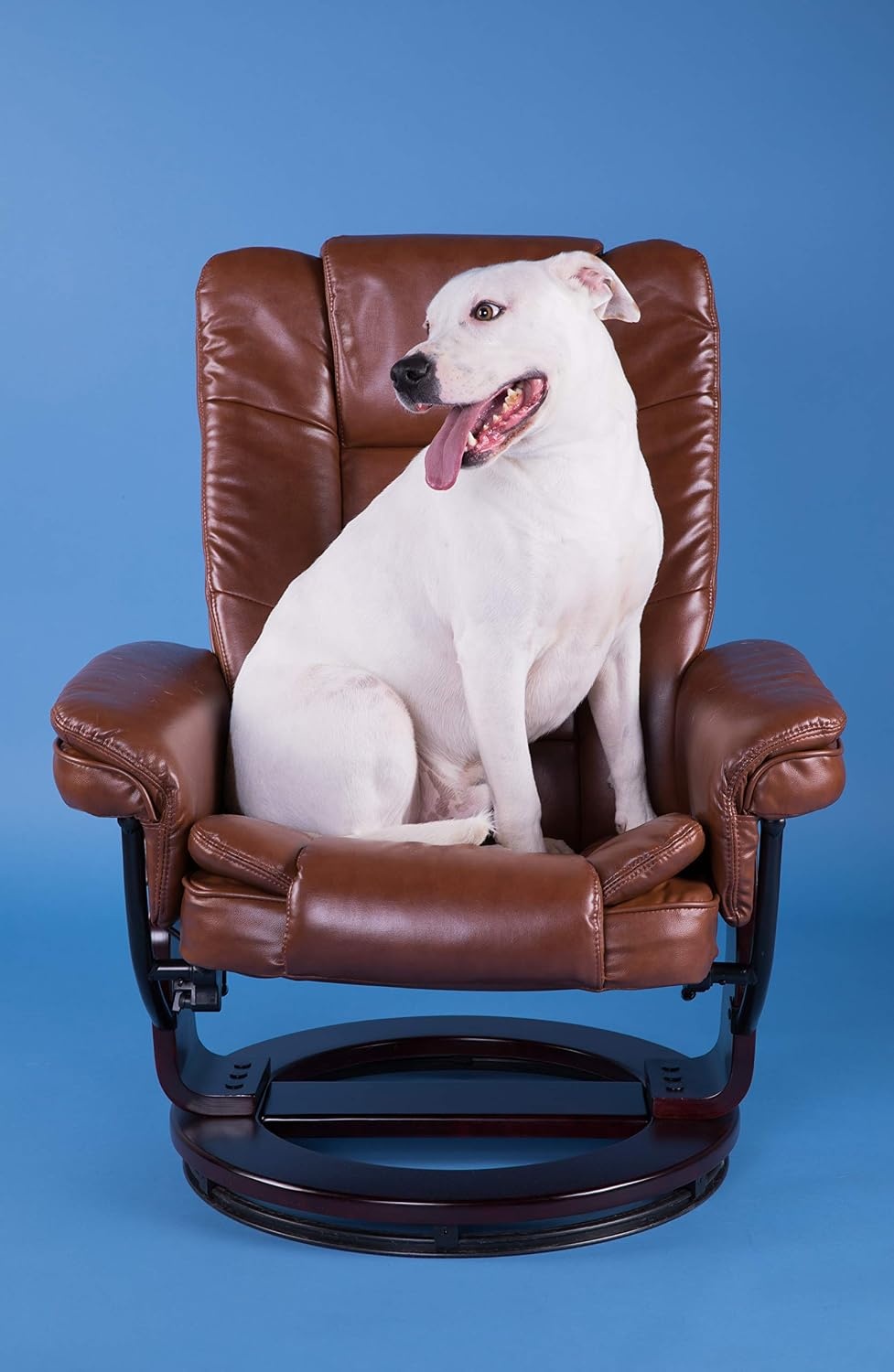 image:imageFlash Furniture Bali Contemporary MultiPosition LeatherSoft Recliner Chair with Ottoman 360Degree Swivel Recliner ChairOttoman Set BeigeBrown Vintage