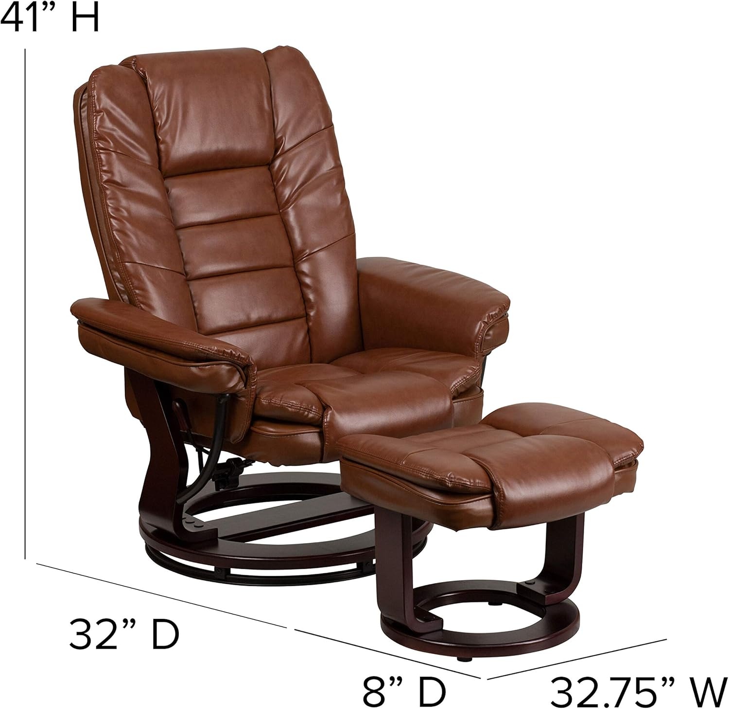 image:imageFlash Furniture Bali Contemporary MultiPosition LeatherSoft Recliner Chair with Ottoman 360Degree Swivel Recliner ChairOttoman Set BeigeBrown Vintage