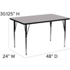 image:imageFlash Furniture 24W x 48L Rectangular Grey Thermal Laminate Activity Table  Standard Height Adjustable LegsGrey