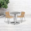 image:imageFlash Furniture 275 Round Aluminum IndoorOutdoor Table Set with 2 Dark Brown Rattan ChairsBeige