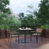 image:imageFlash Furniture 3 Piece Patio Dining Table Set  IndoorOutdoor Black Steel Framed 30 Square Faux Teak Table  2 Stacking Club Chairs with Teak Accented Arms