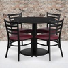 image:imageFlash Furniture 36 Round Black Laminate Table Set with Round Base and 4 Ladder Back Metal Chairs  Black Vinyl SeatBlack TopBurgundy Vinyl Seat
