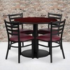 image:imageFlash Furniture 36 Round Black Laminate Table Set with Round Base and 4 Ladder Back Metal Chairs  Black Vinyl SeatMahogany TopBurgundy Vinyl Seat