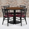 image:imageFlash Furniture 36 Round Black Laminate Table Set with Round Base and 4 Ladder Back Metal Chairs  Black Vinyl SeatWalnut TopBurgundy Vinyl Seat
