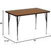 image:imageFlash Furniture 36W x 72L Rectangular Oak Thermal Laminate Activity Table  Standard Height Adjustable LegsOak
