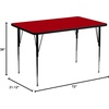 image:imageFlash Furniture 36W x 72L Rectangular Oak Thermal Laminate Activity Table  Standard Height Adjustable LegsRed