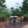 image:imageFlash Furniture 5 Piece Patio Dining Table Set  IndoorOutdoor Black Steel Framed 30 Square Faux Teak Table  4 Stacking Club Chairs with Teak Accented Arms