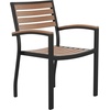 image:imageFlash Furniture 5 Piece Patio Dining Table Set  IndoorOutdoor Black Steel Framed 30 Square Faux Teak Table  4 Stacking Club Chairs with Teak Accented Arms