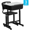 image:imageFlash Furniture Adjustable Student Desk and Chair Set for Classrooms or Remote Learning Adjustable School Desk with Chair and Book Box GrayBlackSet of 3