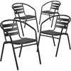 image:imageFlash Furniture Aluminum Slat Back Stacking Outdoor Restaurant Chairs Modern Stackable Patio Chairs for Restaurants Set of 4 BlackBlack