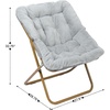image:imageFlash Furniture Archer Saucer Chair with Folding Steel Frame Portable Oversized Saucer Chair for Dorm or Bedroom 28 Dusty Aqua Faux FurSoft Gold FrameGray FabricSoft Gold Frame