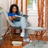 image:imageFlash Furniture Archer Saucer Chair with Folding Steel Frame Portable Oversized Saucer Chair for Dorm or Bedroom 28 Dusty Aqua Faux FurSoft Gold FrameGray FabricSoft Gold Frame