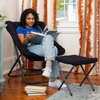 image:imageFlash Furniture Archer Saucer Chair with Folding Steel Frame Portable Oversized Saucer Chair for Dorm or Bedroom 28 Dusty Aqua Faux FurSoft Gold FrameBlack FabricBlack Frame