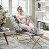image:imageFlash Furniture Archer Saucer Chair with Folding Steel Frame Portable Oversized Saucer Chair for Dorm or Bedroom 28 Dusty Aqua Faux FurSoft Gold FrameGray FabricSoft Gold Frame