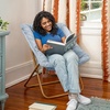 image:imageFlash Furniture Archer Saucer Chair with Folding Steel Frame Portable Oversized Saucer Chair for Dorm or Bedroom 28 Dusty Aqua Faux FurSoft Gold FrameAqua FabricSoft Gold Frame