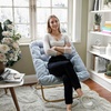 image:imageFlash Furniture Archer Saucer Chair with Folding Steel Frame Portable Oversized Saucer Chair for Dorm or Bedroom 28 Dusty Aqua Faux FurSoft Gold FrameAqua FabricSoft Gold Frame