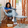 image:imageFlash Furniture Archer Saucer Chair with Folding Steel Frame Portable Oversized Saucer Chair for Dorm or Bedroom 28 Dusty Aqua Faux FurSoft Gold FrameAqua FabricSoft Gold Frame