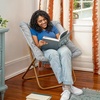image:imageFlash Furniture Archer Saucer Chair with Folding Steel Frame Portable Oversized Saucer Chair for Dorm or Bedroom 28 Dusty Aqua Faux FurSoft Gold FrameGray FabricSoft Gold Frame