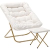 image:imageFlash Furniture Archer Saucer Chair with Folding Steel Frame Portable Oversized Saucer Chair for Dorm or Bedroom 28 Dusty Aqua Faux FurSoft Gold FrameIvory Faux Shearling FabricSoft Gold Frame