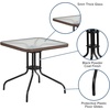 image:imageFlash Furniture Barker 28 Square Tempered Glass Metal Table with Dark Brown Rattan EdgingClear TopDark Brown Rattan
