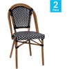 image:imageFlash Furniture Bordeaux Set of 2 IndoorOutdoor Commercial Bistro Stack Chairs  NavyWhite PE Rattan Back and Seat  Natural Bamboo Print Aluminum FrameBlack  WhiteNatural Frame