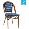 image:imageFlash Furniture Bordeaux Set of 2 IndoorOutdoor Commercial Bistro Stack Chairs  NavyWhite PE Rattan Back and Seat  Natural Bamboo Print Aluminum FrameNavy  WhiteNatural Frame
