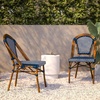 image:imageFlash Furniture Bordeaux Set of 2 IndoorOutdoor Commercial Bistro Stack Chairs  NavyWhite PE Rattan Back and Seat  Natural Bamboo Print Aluminum FrameNavy  WhiteNatural Frame