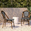 image:imageFlash Furniture Bordeaux Set of 2 IndoorOutdoor Commercial Bistro Stack Chairs  NavyWhite PE Rattan Back and Seat  Natural Bamboo Print Aluminum FrameBlack  WhiteNatural Frame