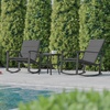 image:imageFlash Furniture Brazos 3 Piece Outdoor Rocking Chair Bistro Set with Flex Comfort Material and Metal Framed Glass Top Table BlackBlackBlack