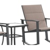 image:imageFlash Furniture Brazos 3 Piece Outdoor Rocking Chair Bistro Set with Flex Comfort Material and Metal Framed Glass Top Table BlackBlackBrown